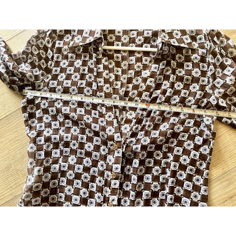 Silk Blend Retro Geo Print Blouse Designer Robert In’t Veld Italy Brown Sz M/L - Picture 8 of 10